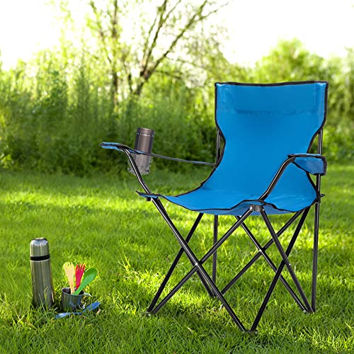 Portable Folding Camping Chair with Arm Rest Cup Holder and Carrying and Storage Bag (Blue)