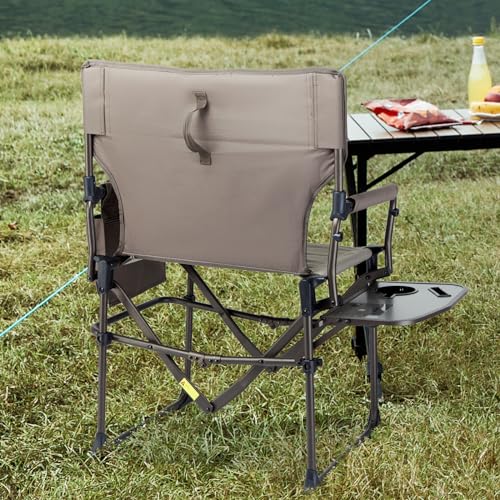 TIMBER RIDGE Aluminum Camping Directors Chair with Side Table Pocket, Portable Folding Chair, Heavy Duty Lawn Chair for Fishing Trip Picnic Concert Outdoor 400lbs, Tan 2 Pack - color: Tan-2 Set, style: Standard