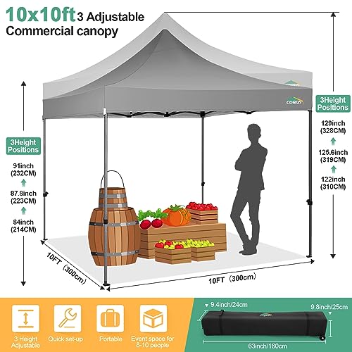 COBIZI 10x10 Pop Up Canopy with Sidewalls Heavy Duty Party Tent with Removable Awning Easy Up Outdoor Canopy Wedding, All Season Windproof&Waterproof with Roller Bag UPF 50+, Gray - color: Gray, size: 10x10 With 4 Sidewalls