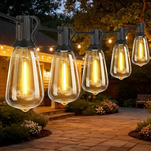 50FT Outdoor String Lights, Waterproof Patio Lights with Shatterproof ST38 Vintage Edison Bulbs, Connectable Outside Hanging Lights for Backyard, Porch, Deck, Balcony, Garden, 2700K Dimmable - size: 50FT-1