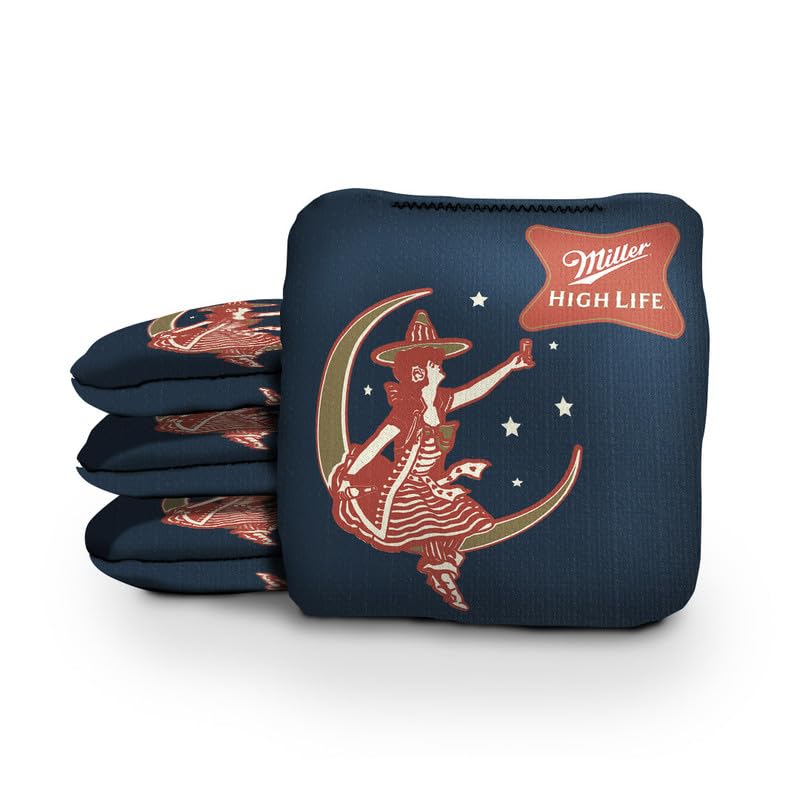 Slick Woody's Official Brand Beer + American Flag Cornhole Bags – Resin-Filled Tournament Performance with Dual Sided Professional Use Fabric- Set of 4 - color: Miller High Life Girl