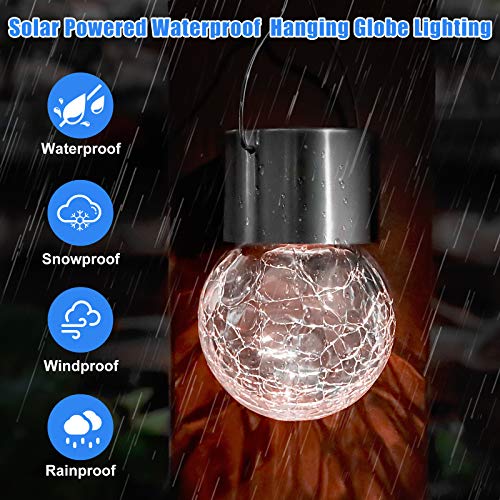 12Pack Outdoor Hanging Solar Lights - Solar Powered Crackle Glass Ball Lights Waterproof Tree Hanging Outdoor Globe Lights with Hook for Garden Balcony Patio Christmas Party Decoration, Daylight White - color: Daylight White