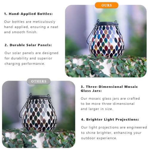Starsoul 2 Pack Solar Lanterns Outdoor Waterproof, Exquisite Colorful Mosaic Glass Solar Garden Decor, Gifts for Women Mom Grandma - color: Red-2PC