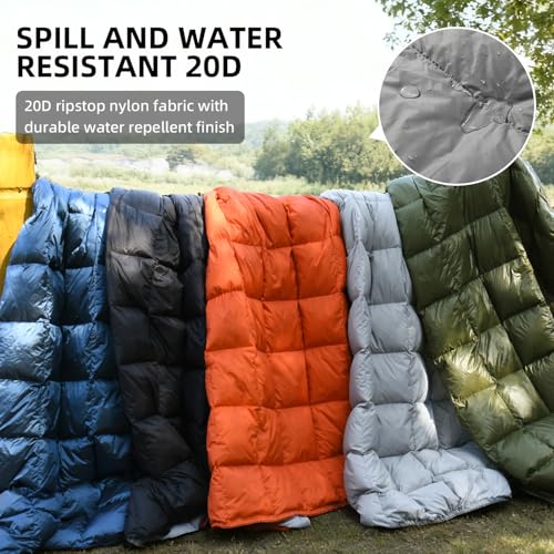 Down Camping Blanket - Lightweight, Packable, Warm & Puffy Outdoor Travel Quilt for Sleep, Hiking, Backpacking, Stadium, Festivals, Water-Resistant Sleeping Bag 55"x79" - color: Storm Gray, size: 1lb 6oz / 79" X 55"