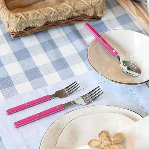 ANNOVA Silverware Set, Retro/Rivet Colorful Stainless Steel Tableware Kitchen Flatware Set Utensils, Includes Dinner Knives, Forks, Spoons, Salad Forks & Dessert Spoons (Pink, 10 Pieces) - color: Pink