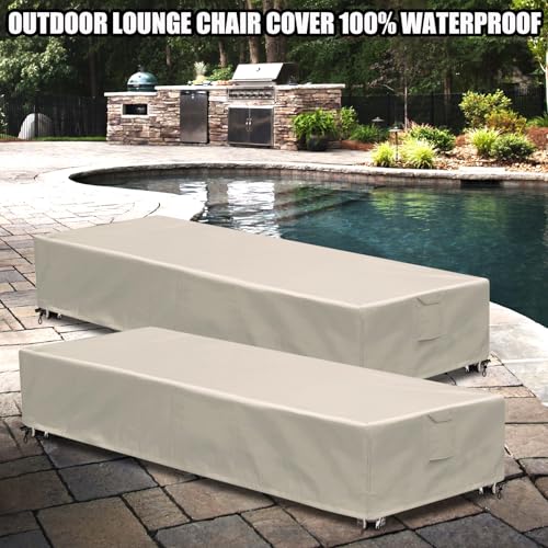 Outdoor Chaise Lounge Cover 2 Pack Patio Lounge Chair Covers Waterproof 600D Weather Resistant Material, UV Protection, Windproof Design Outside Furniture Covers 80" x 28" x 14" H,Beige - color: Beige, size: 2 Pack (80"l X 28"w X 14"h)