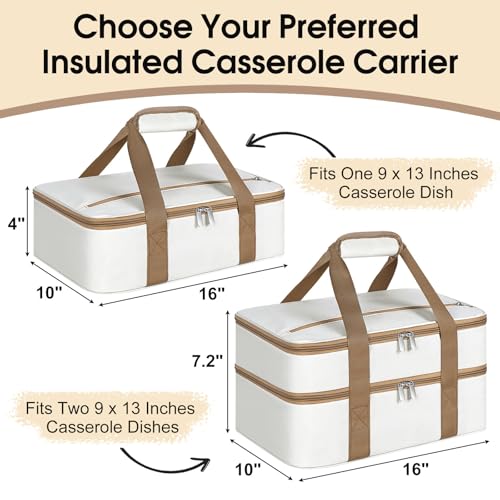 Insulated Casserole Carrier, Portable Casserole Carrier for Hot or Cold Food Lunch Tote Warmer or Cooler Bag, Lasagna Lunch Bag for Potluck Parties- Fits 9" x 13" Baking Dish-Beige - color: Beige, size: 16x10x4 in