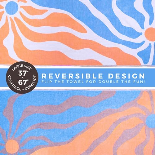 FESHKA Sand Free Turkish Beach Towel (37 x 67) Quick Dry Bath Towel, Oversized Beach Blanket, Lightweight for Travel - Made with 100% Organic Turkish Cotton - Synergy (Blue/Orange) - color: 43 - Blue/Orange