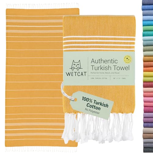WETCAT Turkish Beach Towel Oversized (38"x71") 100% Turkish Cotton, Made in Turkey - Sand Free, Extra Large, Ultra Soft, Quick Drying, Compact & Lightweight for Travel - Honey Gold - color: Honey Gold, size: Beach Towel (38" x 71")