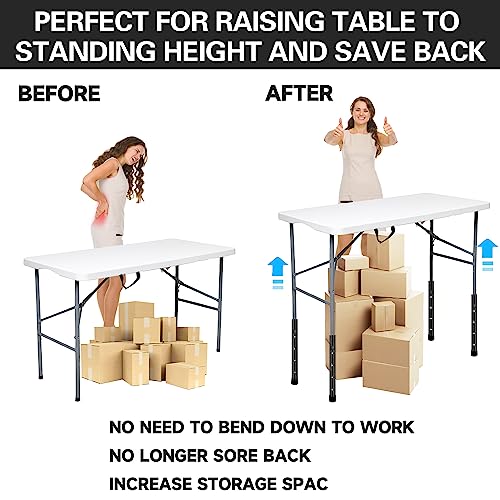 (4-PACK) Folding Table Leg Extenders, Highly Durable Steel Folding Table Leg Risers, Folding Desk Leg Extensions For Straight And Bent Legs, Adjustable Table Height Extenders For Rise 3.6in/5.2in - size: 2 LEVELS ADJUSTABLE HEIGHT
