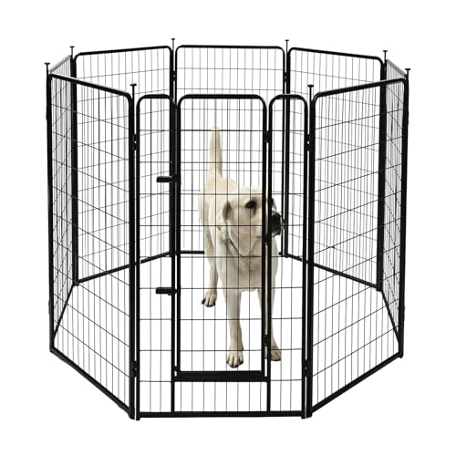 Amazon Basics Dog Playpen, 8 Panels Metal Fence with Door, Foldable for Indoor and Outdoor Use, Suitable for Small to Medium Sized Dogs, 48 Inch Height, Black - style: 8pcs-48"