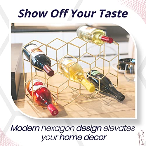 Gusto Nostro Countertop Wine Rack - 14 Bottle Freestanding Modern Gold Metal Small Wine Rack - 3 Tier Tabletop Wine Holder Stand for Cabinet, Pantry, Wine Bottle Storage - No Assembly Required - color: Gold, size: 14 Bottles