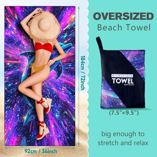 Fantasy Dolphin Beach Towel Oversized 36" x 72", Thin Lightweight Sand Free Quick Dry Microfiber Towel for Swimming Pool Cruise Camping Travel - color: Color_28