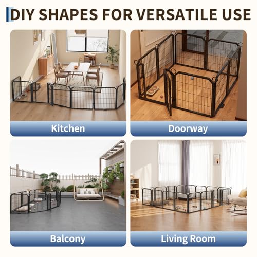 Small Dog Playpen Indoor 24 Inch 8 Panels Pet Pen with Door & Stakes Portable Exercise Puppy Playpens Metal Dogs Fence Outdoor for Yard RV Camping Training Trips Foldable Expandable - size: 20 Inch