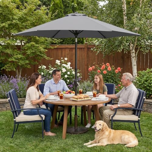 Yaheetech 9FT Patio Umbrella Outdoor with Heavy Duty Base Included,Table Umbrella with Push Button Tilt and Crank, UV Protection Waterproof for Yard/Outdoor/Wedding Parties and Events - Gray - color: Gray, size: 9FT