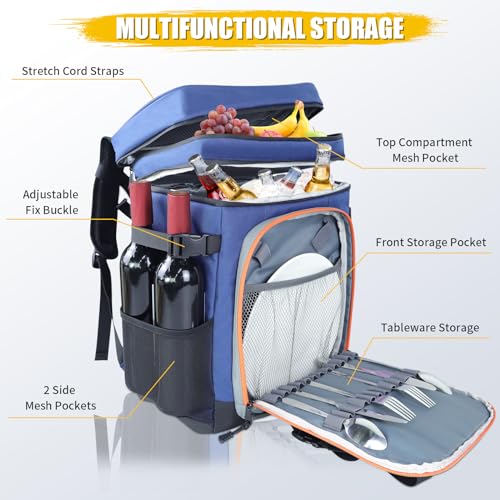 Backpack Cooler - AYAMAYA Upgrade Leakproof Cooler Backpack with Padded Top Handle, 40 Cans Large Waterproof Insulated Camping Coolers for Beach, Fishing, Picnic, Travel, BBQ - color: Navy Blue