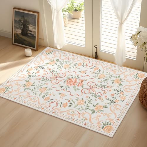 Orange Rug Bow Floral 2x3 Rug, Washable Small Area Rug for for Entryway, Kitchen, Front Door Indoor Entrance, Non Slip Carpet for Bathroom Bedroom Living Room Home Decor Floor Decoration Mat - color: Aa#orange (Bow Floral), size: 2' x 3' (Rectangular)