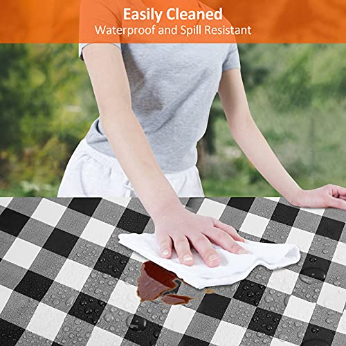 5ft Picnic Table and Bench Cover, Camping Essentials RV Gear, 60 in Waterproof Windproof Outdoor Elastic All Around Tablecloth, Fitted Rectangle Tables and Seats, Black-White Checkered - color: Black-white Checkered, size: 60"