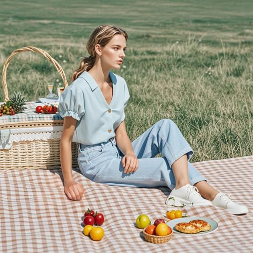 Wind Tour Waterproof Picnic Blanket with Carry Strap - Foldable Sandproof Outdoor Mat for Camping, Beach, Park - 59" x 71",Coffee Grid (Two Mat Set) - color: 59” X 71“,coffee Grid (Two Mat Set)