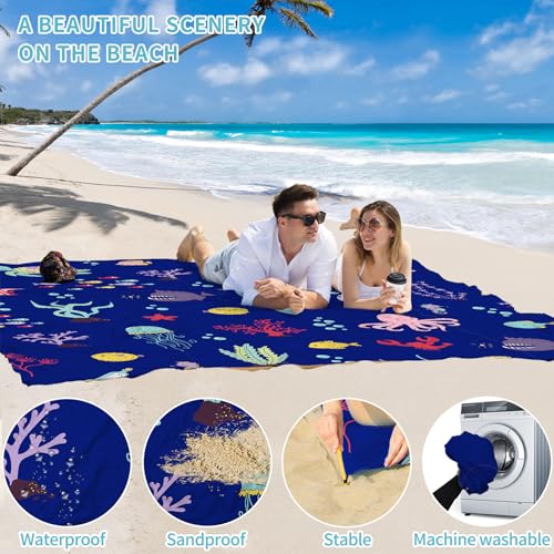 Beach Blanket Waterproof Sandproof 78''×81'' Large Suits 1-5 Adults Oversized Lightweight Picnic Mat Sand-Free Blanket for Camping Hiking Beach Travel - color: Dark Cartoon, size: 78''x81''