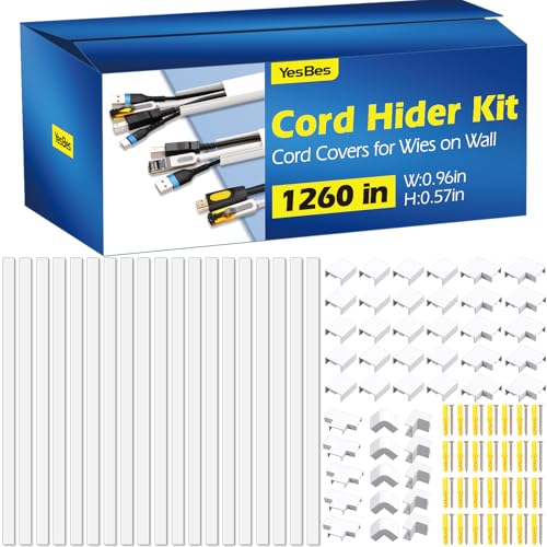 1260in Cord Hider Kit, Cord Covers for Wires on Wall, Paintable Cable Raceway, Cord Hider for Wall Mount tv, tv Cable Hider Wall kit, Wire Covers for Cords, 80X L15.75 X W0.96in X H0.57in, White - color: 1260in