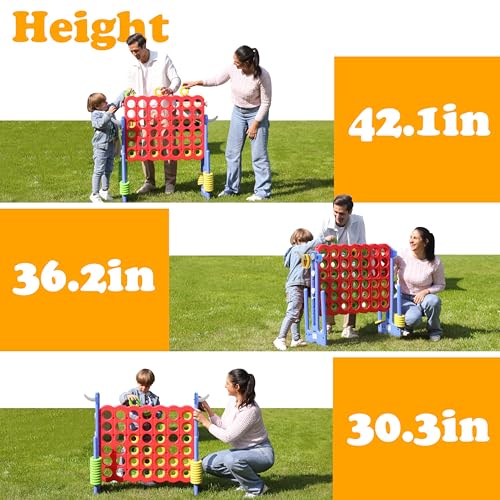 SDADI Height Adjustable Giant 4 in a Row Connect Game, 2-in-1 Jumbo 4-to-Score Game with Ring Toss Game Set, Indoor Outdoor Yard Game Party Game for Kids Adults and Family, Blue - color: Blue
