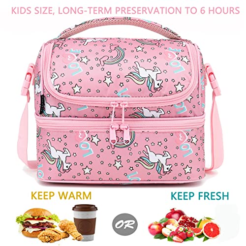 FlowFly Double Decker Cooler Insulated Lunch Bag Large Tote for Boys, Girls, Men, Women, With Adjustable Strap (Red-Unicorn) - color: Red-Unicorn