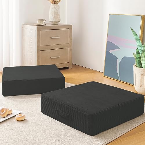 Wellsin Solid Square Floor Pillows for Adults Kids - Large Meditation Floor Pillow Seating Cushion with Thick Foam & Washable Velvet Cover, 1 Pack, 22x22x5 Inch, Gray - color: Grey, size: 1 Pack (22"x22")