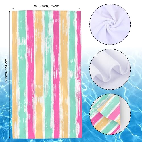 Microfiber Beach Towels,Watercolor Bohemian Yellow Green Pink Stripes Oversized Absorbent Bath Towels,Soft Quick Dry Thin Camping Towel for Adults Women Men,29.5"×59" - color: Watercolor Bohemian Yellow Green Pink Stripes