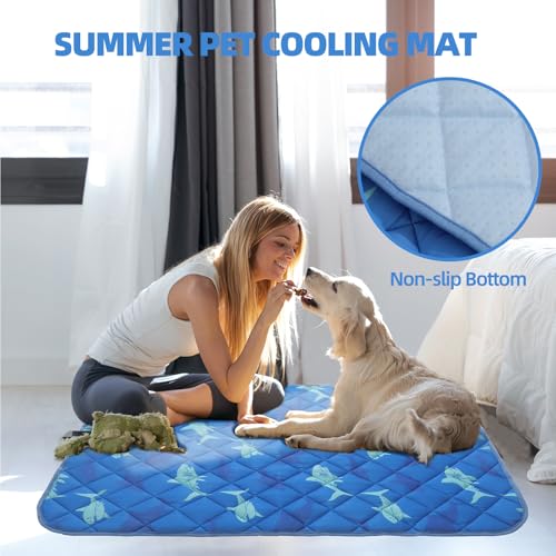 Homimp Dog Cooling Mat,19.5" x 27.5" Thicken Self-Cooling Mat for Dog&Cat,Internal Waterproof& Endothermic,Washable Pet Ice Cool Pad Blanket,Pet Sleeping Pad for Indoor Outdoor in Summer, Non-Toxic - color: Blue Shark, size: Medium 19.5IN x 27.5IN