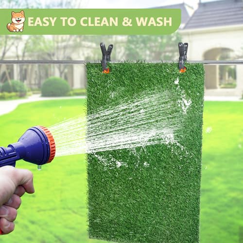 COZIWOW Grass Pad for Dogs with Tray, 30" x 20" Large Dog Grass Pad with Tray Indoor Dog Potty with 3PCS Artificial Grass Pee Pads, Washable Dog Litter Box Pet Toilet for Balcony Apartment - size: L - 30x20x2.2 IN