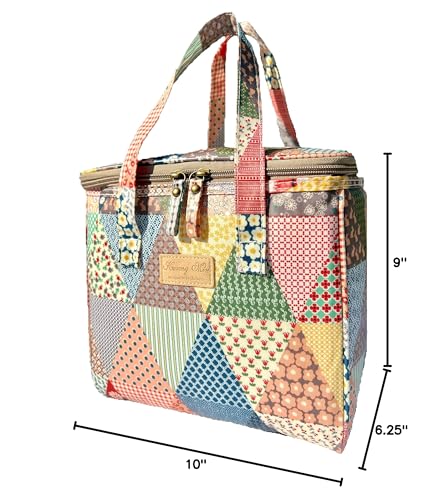 Kwang Min Floral Insulated Lunch Bag for Women,Reusable Lunch Box,Large Cooler for Office,Picnic Outdoors,Premium Quality Waterproof Fabric,Ideal Gift for Outdoors and work (Patchwork) - color: Patchwork Quilt