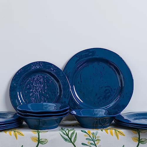 LEHAHA Blue 18-Piece Dinnerware Place Setting, Melamine Dishes for Indoor and Outdoor Dining, BPA Free, Reusable, Lightweight, Dishwasher Safe, Not Microwaveable - color: Cobalt Blue