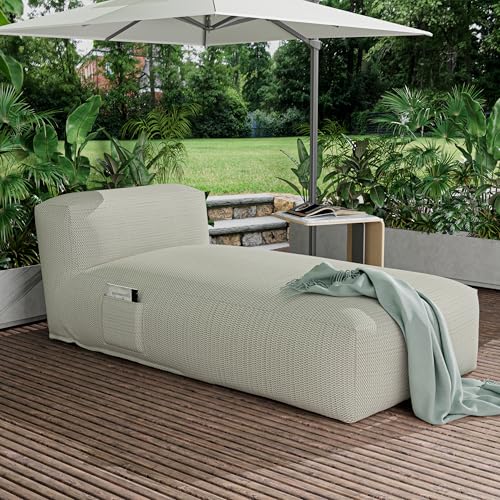 Dineli Chaise Lounge Chair Outdoor Bed Lounger Outdoor Couch Sofa for Pool Comfy Patio Furniture Foam Filling Bean Bed Chair Lazy Sofa for Outside, Water-Resistant Sunbed (Light Green, 70'' Length) - color: Light Green, 70'' Length