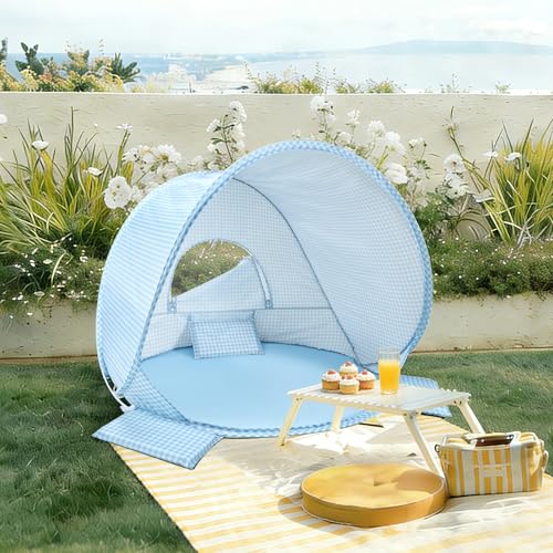 Tiny Land Baby Beach Tent – Pop Up Baby Tent with UV Protection, Portable Baby Beach Essentials, 35.4"x27.6"x31.5" Sun Shelter for Infants, Baby Summer Outdoor Use (Light Blue Gingham) - color: Light Blue Gingham