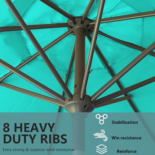 9FT Outdoor Patio Umbrella Outdoor pool Umbrella with Push Button Tilt and Crank, Market Umbrella 8 Sturdy Ribs UV Protection for Garden, Deck, Backyard (Turquoise) - color: Turquoise