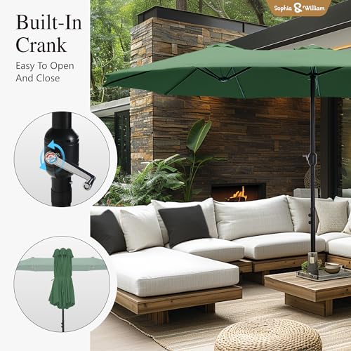 Sophia & William 15 ft Extra Large Patio Umbrella with Base Included, Rectangular Outdoor Umbrella Heavy Duty, Market Umbrella Double-sided Fade Resistant for Pool Garden Backyard, Mint - color: Mint