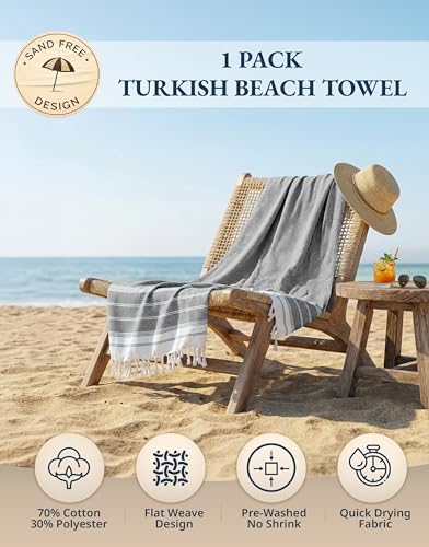 LANE LINEN Beach Towel, Oversized Beach Towel 39"x71", Lightweight Beach Essentials for Women, Large Pool Towel, Absorbent & Quick Dry, Sand Free Beach Towel - Ebony - color: 34: Ebony, size: Pack of 1