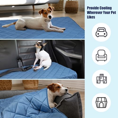 Tuiskusa Premium Cooling Blanket for Dogs Pet Cooling Pads Washable Pet Cool Mat for Cats Hot Weather Puppy Lightweight Throw Calming Pad(40x60 inches) - color: Deep Blue, size: Large(40"x60")