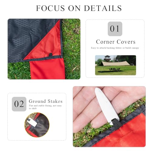 LumiSyne Mini Pocket Picnic Blanket with 4 Fixed Stakes Foldable Portable Picnic Mat Rug Lightweight Waterproof Beach Blanket Multifunctional Thin Ground Sheet for Camping Hiking Travel - color: Orange, size: 110 x 145 cm