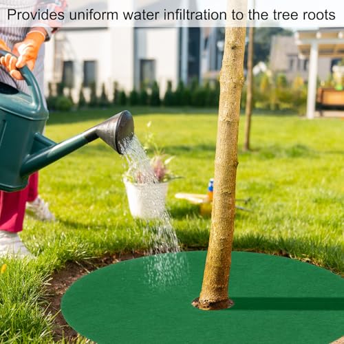 HARFINGTON 10pcs Tree Mulch Ring 5.9 Inch Non-Woven Round Tree Protector Weed Barrier Mat Plant Cover Rings for Weed Grass Control Root Protection, Green