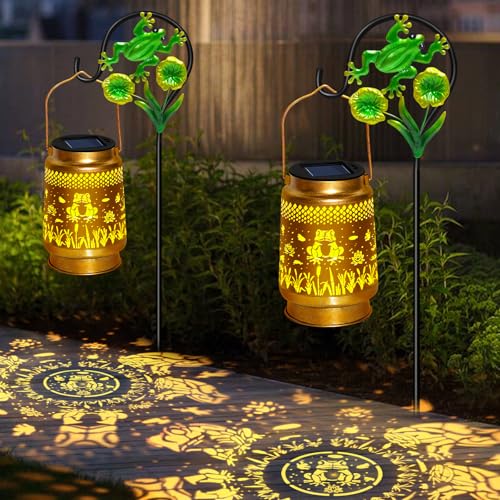 2 Packs Frog Solar Lanterns Outdoor Waterproof with Shepherd Hook,Christmas Decorations Birthday Gifts for Women Mom Grandma,Hanging Solar Lights,Cute Frog Decor for Yard,Patio,Lawn,Garden Accessories - style: 2 packs solar frog lanterns