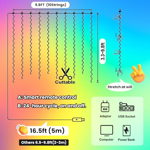 HXWEIYE 300LED Fairy Curtain Lights, 9.8x9.8Ft USB Plug-in 8 Modes Christmas String Hanging Lights with Remote for Bedroom Backdrop Wedding Indoor Wall Decor, Multicolor, Standard – 1 Pack - color: Multicolor, size: Standard – 1 Pack