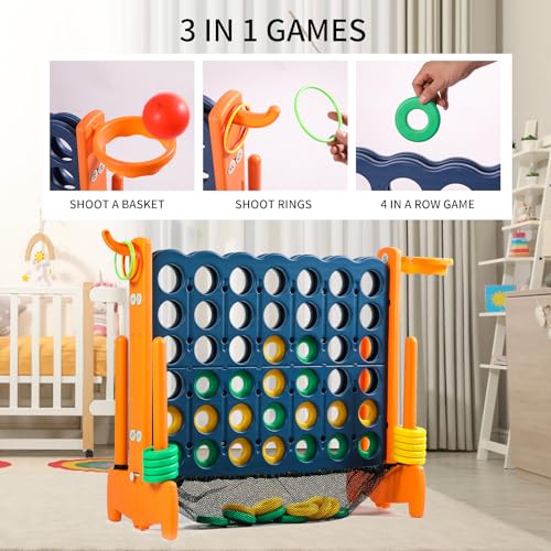Giant 4 Row Game with Carrying Bag and Mesh Fabric .Giant 4-to-Score Game Set Suitable for Indoor and Outdoor Holiday Parties and Family Gatherings.（Dark Orange） - color: Dark Orange