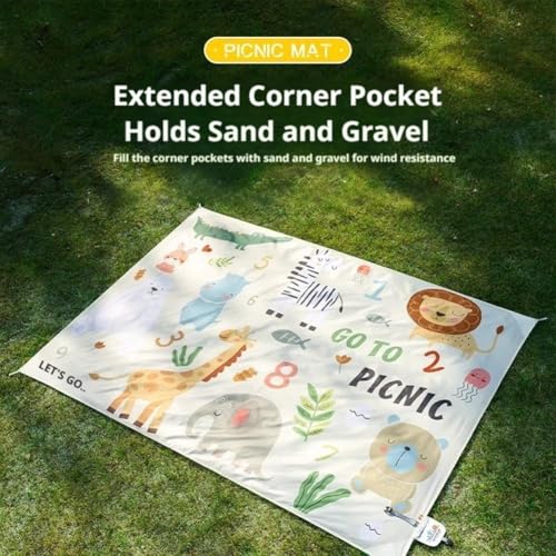 Pocket Picnic Blanket – 39″x 57″ Portable Sandproof Lightweight Camping Tarp Compact Pocket Blanket with Windproof Sand for Beach, Camping & Hiking (Animals) - color: Animals