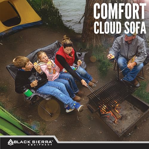 Black Sierra Double Loveseat Comfort Camping Couch, Oversized Folding Chair for Adults, 600‑lb Capacity, Plush Padded Heavy Duty Outdoor Seat with Cup Holders & Carry Bag for Beach, RV | Double loveseat, 600 lb capacity, Padded comfort, Outdoor ready, Cup