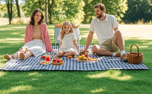 Wind Tour Waterproof Picnic Blanket with Carry Strap - Foldable Sandproof Outdoor Mat for Camping, Beach, Park - 59" x 71",Grey Grid (Single Mat) - color: 59” X 71“,grey Grid (Single Mat)