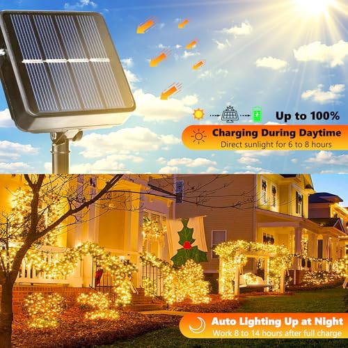 Joomer Solar String Lights, 39FT 100LED Solar Powered Outdoor Fairy Lights, Waterproof 8 Modes Twinkle String Lights for Garden Patio Yard Tree Wedding Christmas Decor (Warm White) - color: Warm White