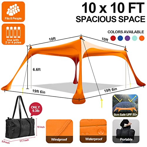 Buheco Beach Tent Pop Up Shade 10x10ft Beach Canopy Sun Shelter UPF50+ with 4 Foldable Poles-Portable Carrying Bag-Sand Shovel-Ground Pegs-Windproof Ropes for Outdoor Family Camping-Fishing- Picnic - color: Orange, size: 10x10FT 4 Pole
