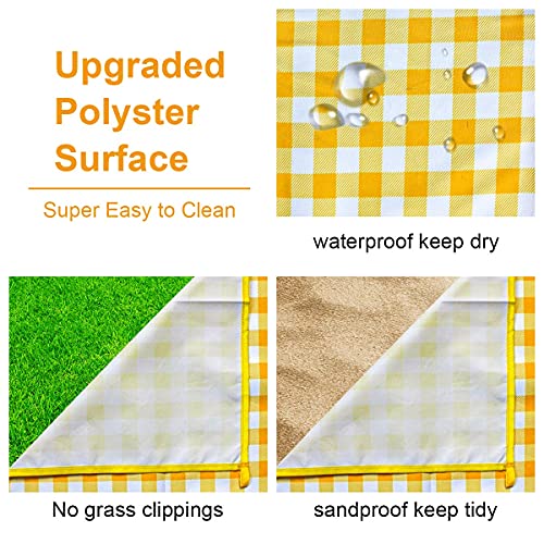 ZHUYNXIR Extra Large Picnic Blanket, 87x87 inch Waterproof Picnic Blanket, Gingham Picnic Mat for Beach, Camping Grass Picnic Blankets. - color: Yellow